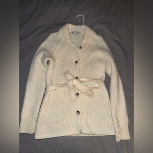 Zara Cream Button-Up Cardigan with Belt